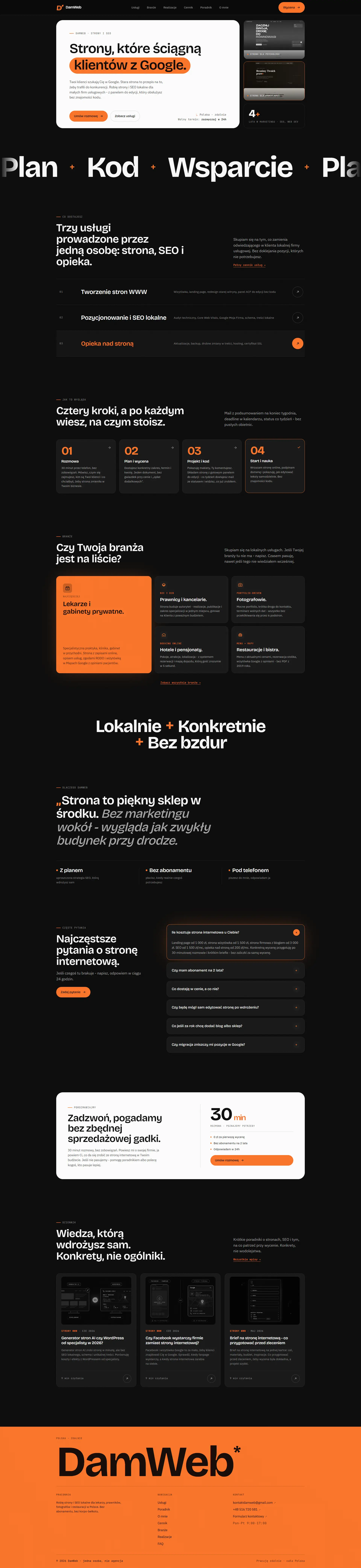 Strona damweb.pl zbudowana na Astro 6 - strona główna ważąca 41 kB bez plików JavaScript